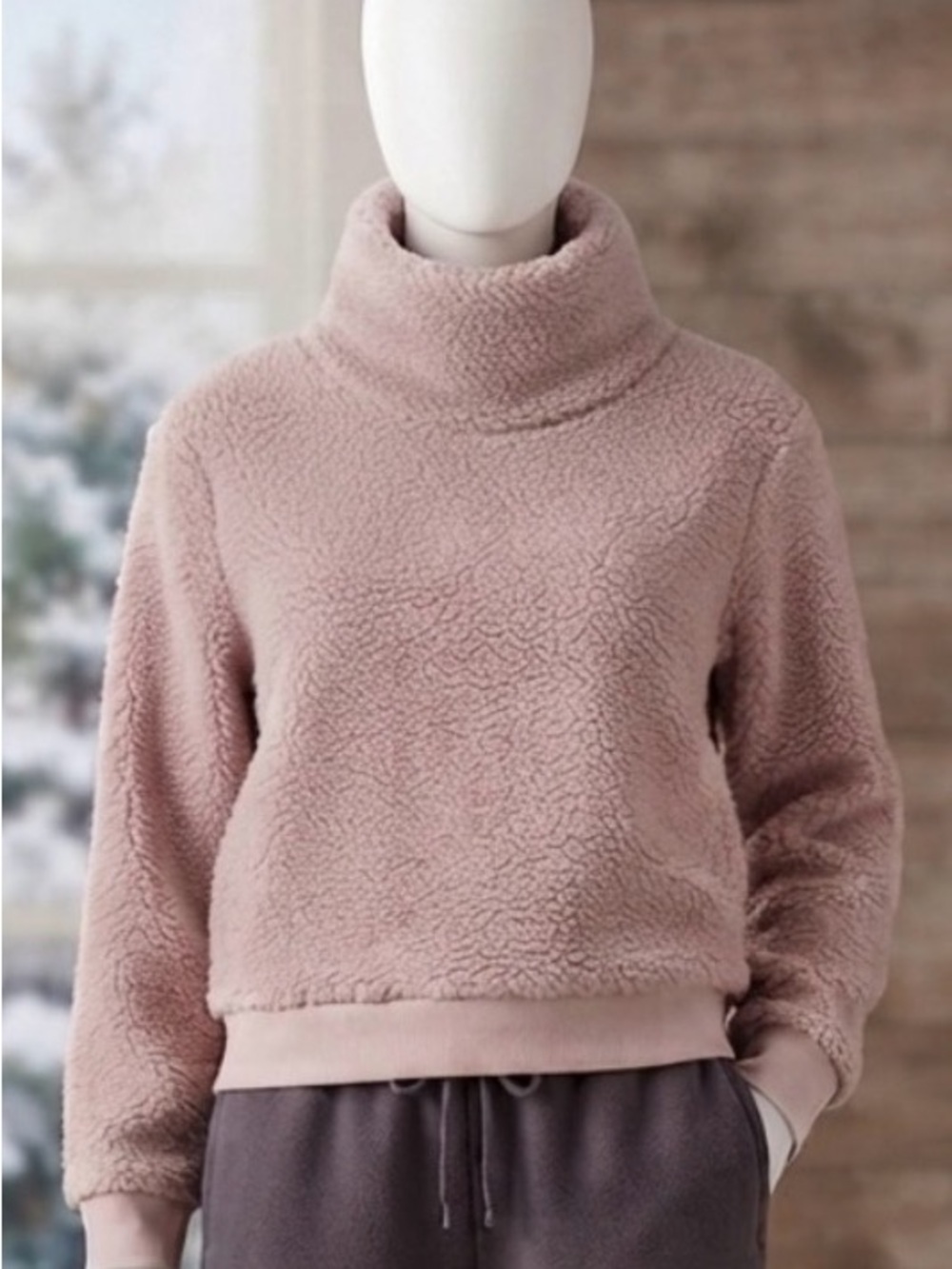 Lukka Lux Dusty Pink Sherpa Mock Neck Pullover - Size Small